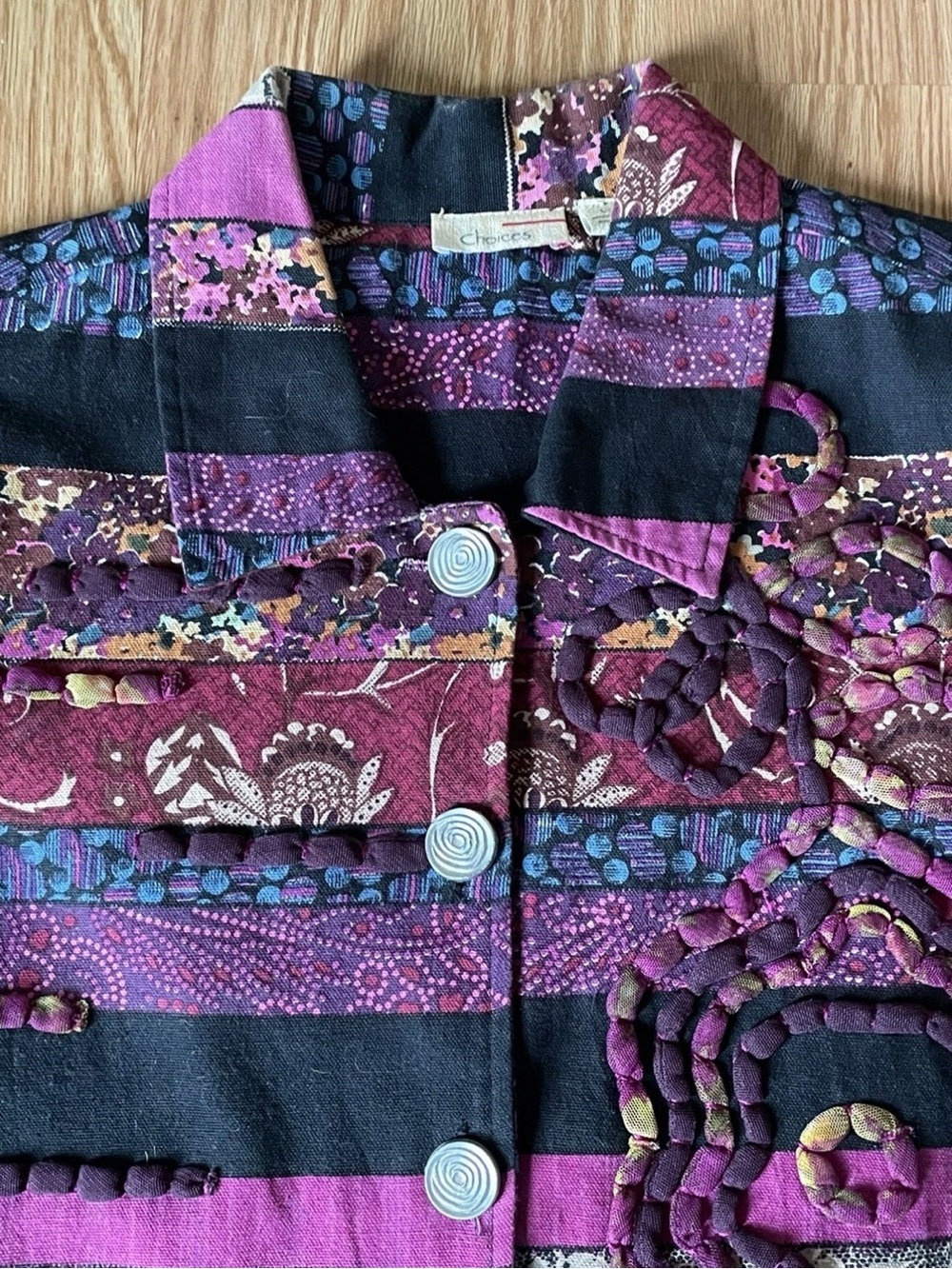 Choices Multicolor Purple & Black Patterned Cotton Jacket